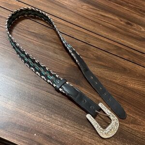 40” Western Leather Horse hair Belt with Silver Rhinestone Buckle